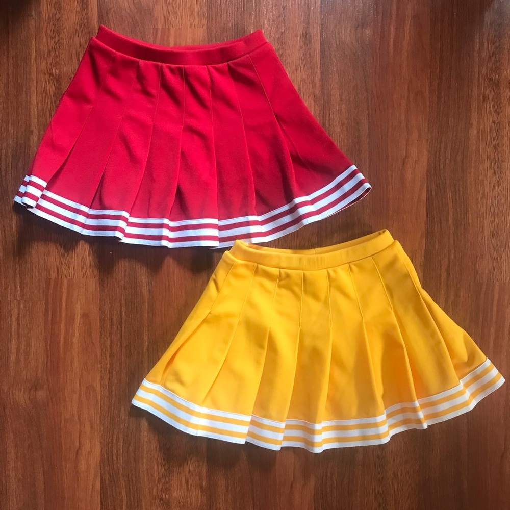2 Adult Small Cheer Skirts (red and yellow)